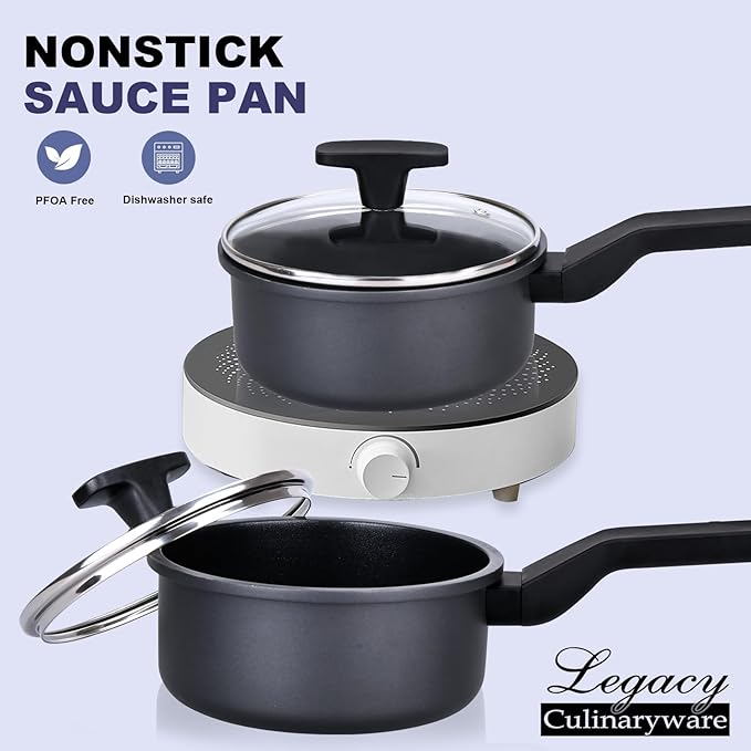 Nonstick Sauce Pan with Lid, 1.5Qt & 2Qt Set, PFOA Free, Kitchen Pots Induction - Image 2