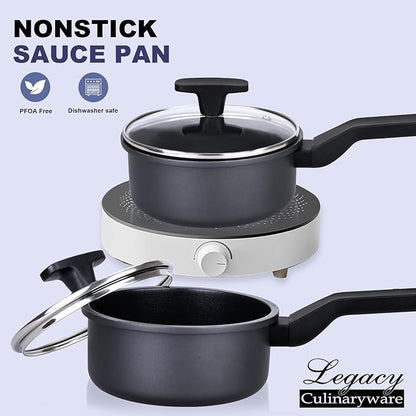 Nonstick Sauce Pan with Lid, 1.5Qt & 2Qt Set, PFOA Free, Kitchen Pots Induction - Image 2