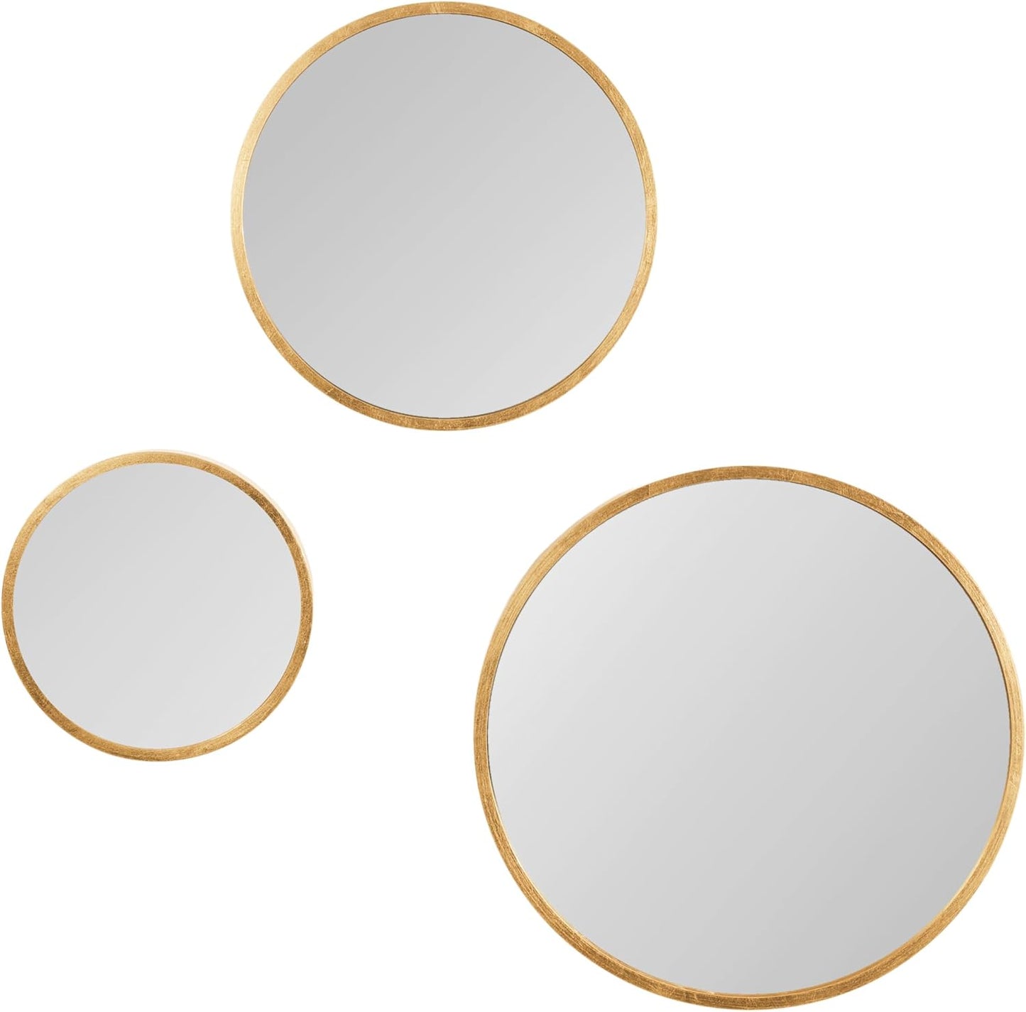 Kate and Laurel Travis Modern Round Wall Mirror Set; Set of 3; Varying Sizes; Gold; Decorative Three-Piece Circle Mirror Set for Use as Bathroom Mirror Decor or Gallery Wall Mirrors
