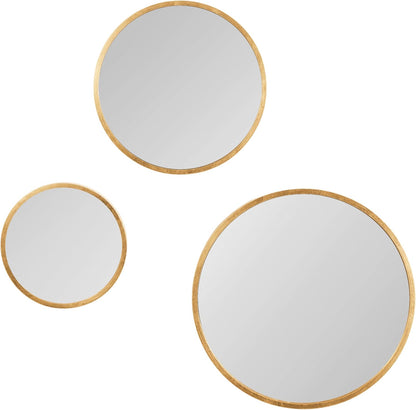 Kate and Laurel Travis Modern Round Wall Mirror Set; Set of 3; Varying Sizes; Gold; Decorative Three-Piece Circle Mirror Set for Use as Bathroom Mirror Decor or Gallery Wall Mirrors
