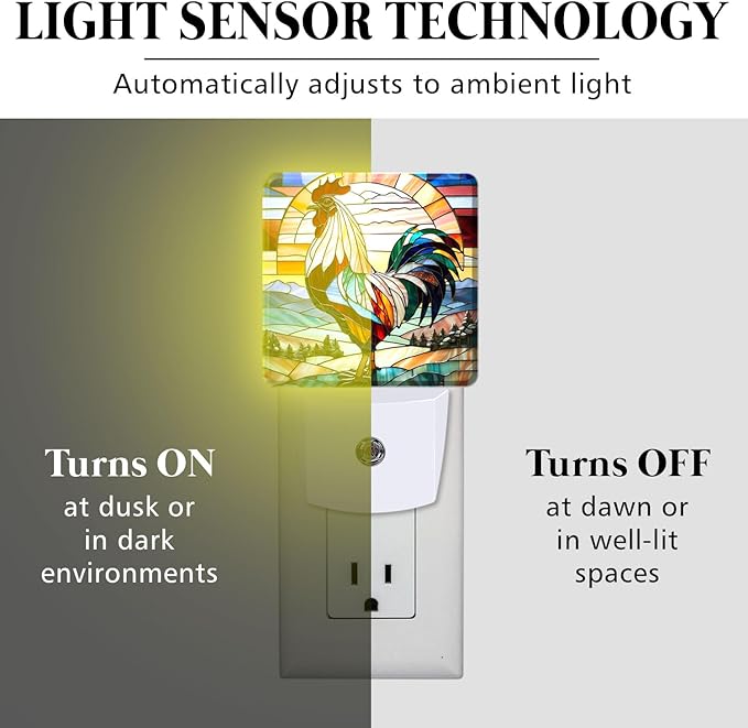 PODMemory Rooster Stained Glass Night Lights Plug into Wall - Image 3