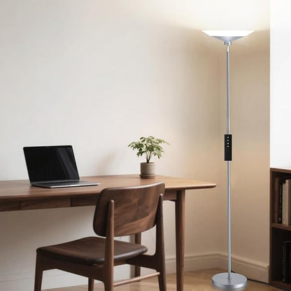 SIBRILLE Silver Torchiere Floor Lamp - 30W Dimmable LED Standing Lamp - Image 6
