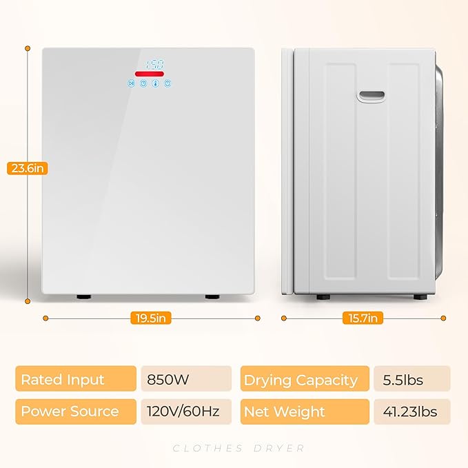 EUHOMY 1.5 Cu.ft. Portable Clothes Dryer, 850W Compact Dryer - Image 7