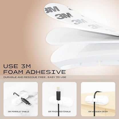 USB Cable Organizer Clips Cord Holder, 8 Packs White Self Adhesive Desk Cord - Image 4