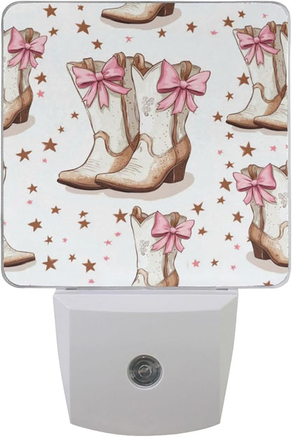 Pigsaly Led Night Light Cowgirl Boots Bows Night Light Plug in Wall Lamp Smart by Pigsaly