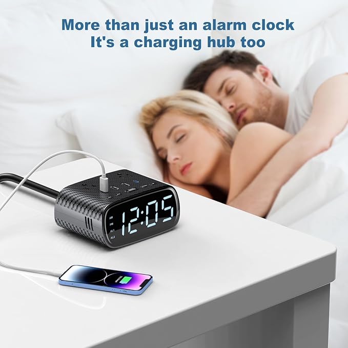 2PCS Alarm Clock with 2 USB-C, 2 USB-A Chargers Power Strip 2 Outlets - Image 2