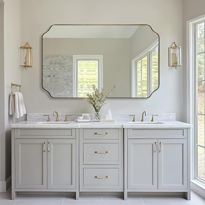 ANDY STAR 30"x48" Gold Bathroom Mirror, Large Scalloped Wall Mirror, Brushed - Image 3