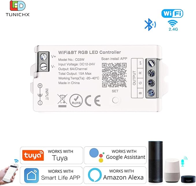 TUNICHX RGB SMD FCOB LED Strip 2.4 GHz WiFi Group Controller Alexa Google Home - Image 2