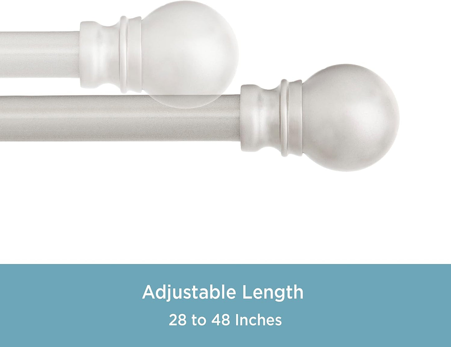 Kenney KN55970 Davenport Ball End Petite Café Decorative Window Curtain Rod, 28-48" Adjustable Length, Brushed Nickel Finish, 1/2" Diameter Steel Tube