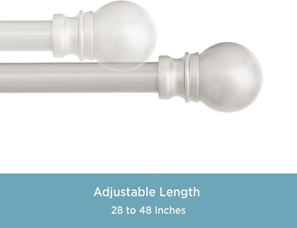 Kenney KN55970 Davenport Ball End Petite Café Decorative Window Curtain Rod, 28-48" Adjustable Length, Brushed Nickel Finish, 1/2" Diameter Steel Tube