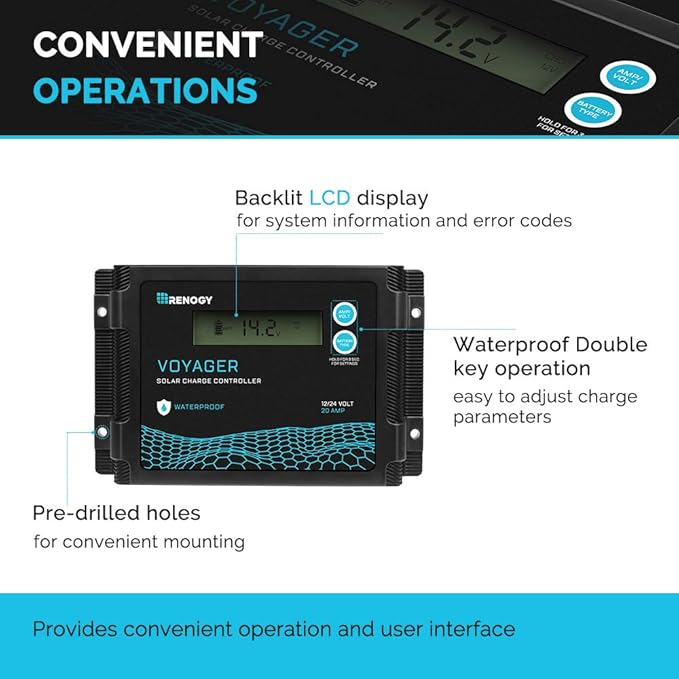 Renogy Voyager 20A 12V/24V PWM Waterproof Solar Charge Controller w/ LCD Display - Image 5