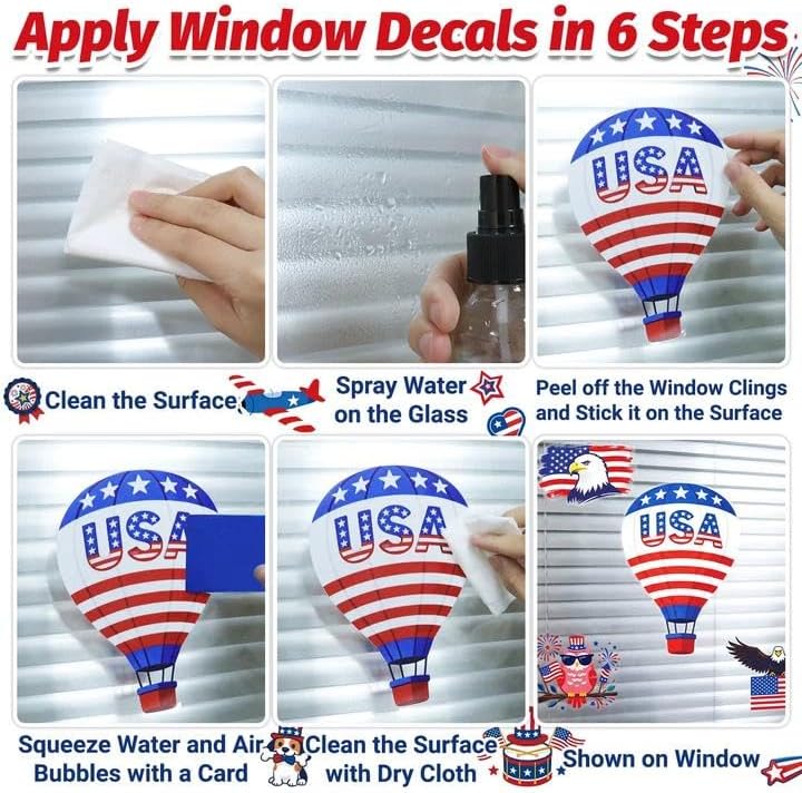 112Pcs 9 Sheets 4th of July Independence Day Window Clings | Reusable Static Stickers for USA 250th Anniversary, American Flag, Eagle, Stars Perfect for Home, Glass, Party Decor