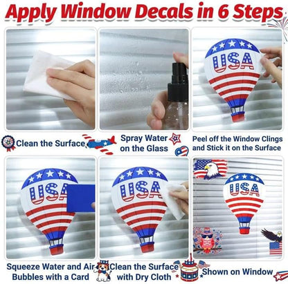 112Pcs 9 Sheets 4th of July Independence Day Window Clings | Reusable Static Stickers for USA 250th Anniversary, American Flag, Eagle, Stars Perfect for Home, Glass, Party Decor