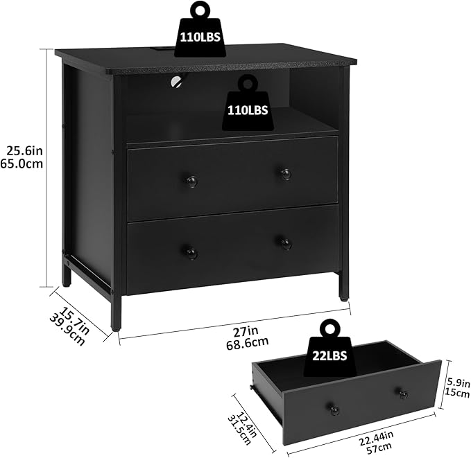 Tykacna 27 Inch Wide Night Stand, Large Wood Night Stand - Image 3