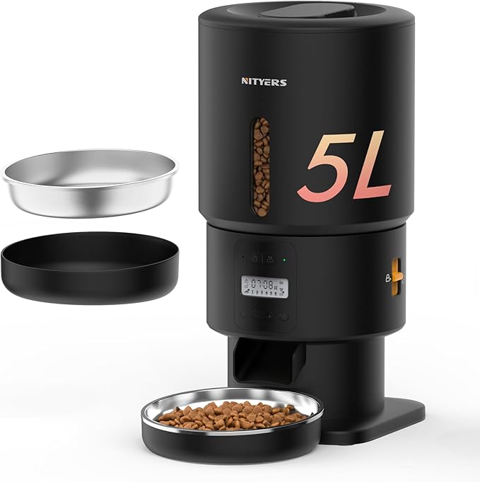 Automatic Cat Feeder - 5L Anti-Clog Cat Food Dispenser Keeps 2-15mm Dry Food by Nityers