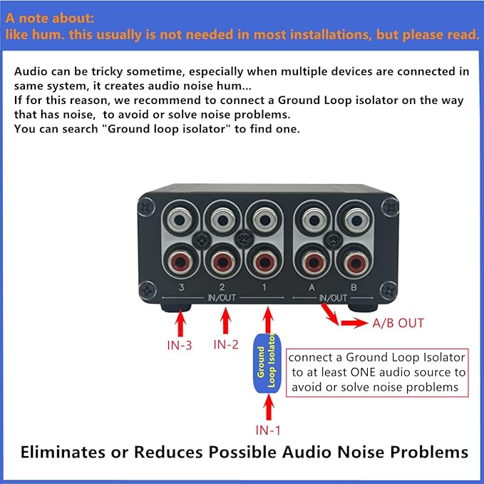 TENEALAY 3 in 2 Out RCA Stereo Audio Switch Input Signal Source Switcher - Image 7