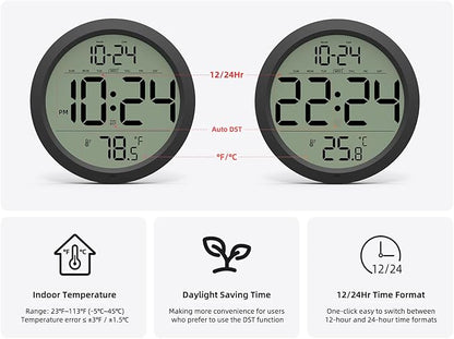 Digital Wall Clock with Date, Indoor Temperature, Battery-Operated Digital Clock - Image 5