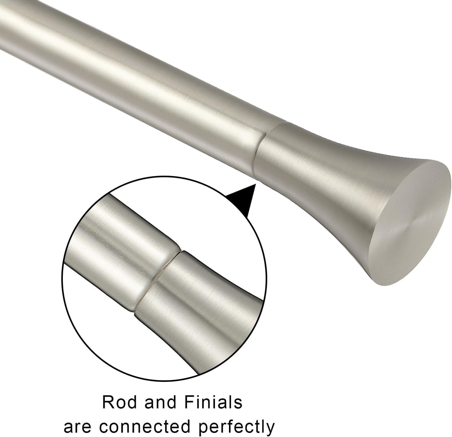 1Inch Single Curtain Rods, Decorative Drapery Rods Adjustable 84-120IN Length, With Horn Finials, Wall Mount and Ceiling Mount, Matte Nickel