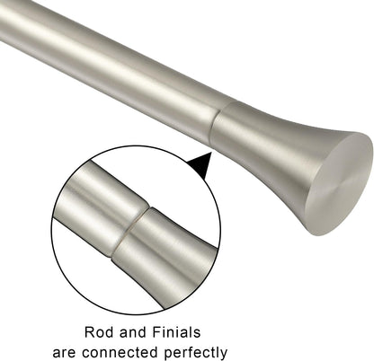 1Inch Single Curtain Rods, Decorative Drapery Rods Adjustable 84-120IN Length, With Horn Finials, Wall Mount and Ceiling Mount, Matte Nickel