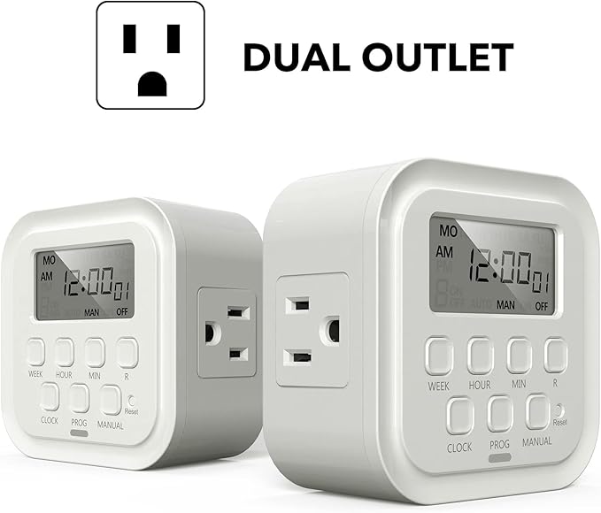 HBN 7 Day Heavy Duty Digital Timer, Dual Outlet, On/Off Programs 3-Prong - Image 2