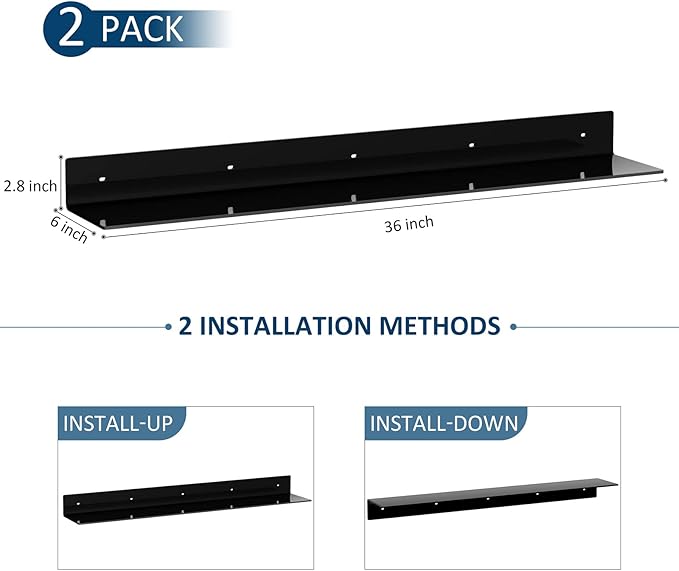 36 Inches Acrylic Long Wall Shelf Set of 2, Floating Shelf - Image 3