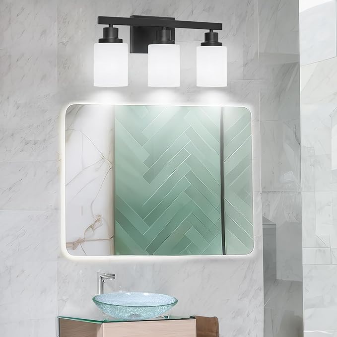 DIKAIDA 3-Light Bathroom Light Fixtures Over Mirror, Modern Matte Black Vanity - Image 7