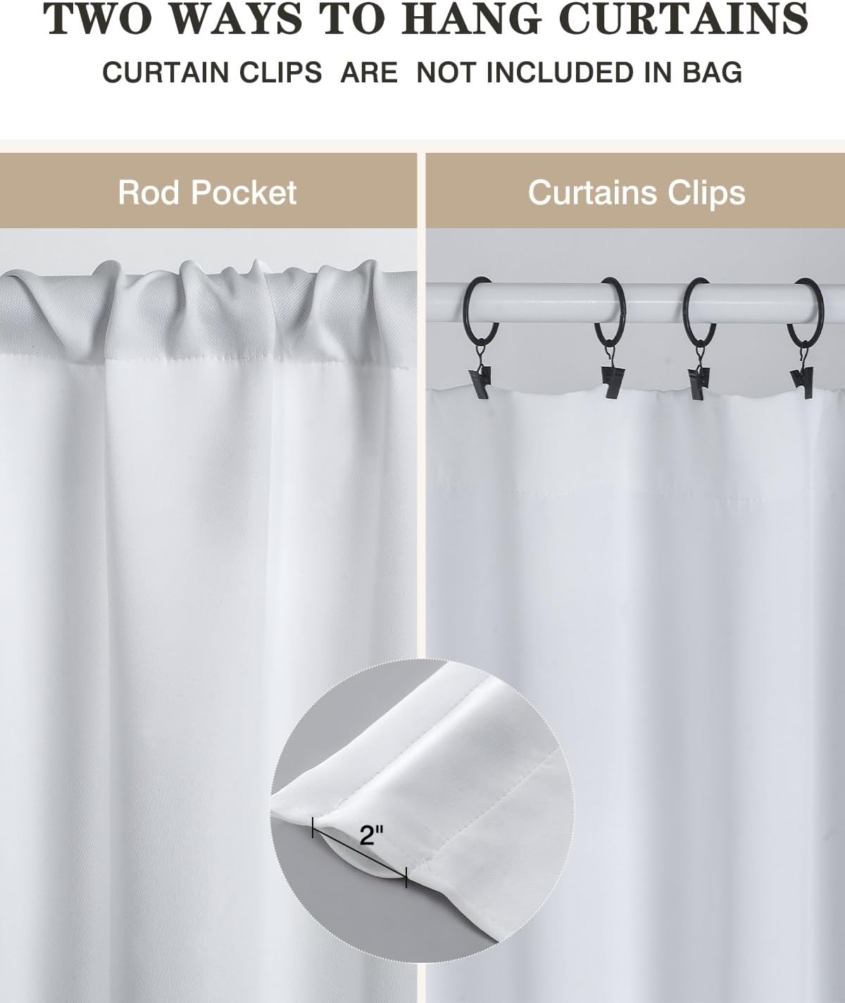 Easy Home Short Blackout Window Curtain Rod Pocket Thermal Privacy Curtain Tiers 36 Inch Length for Kitchen Farmhouse Closet, Living Room, Bathroom Shades (White, 27" W X 36" L (Pack of 2))