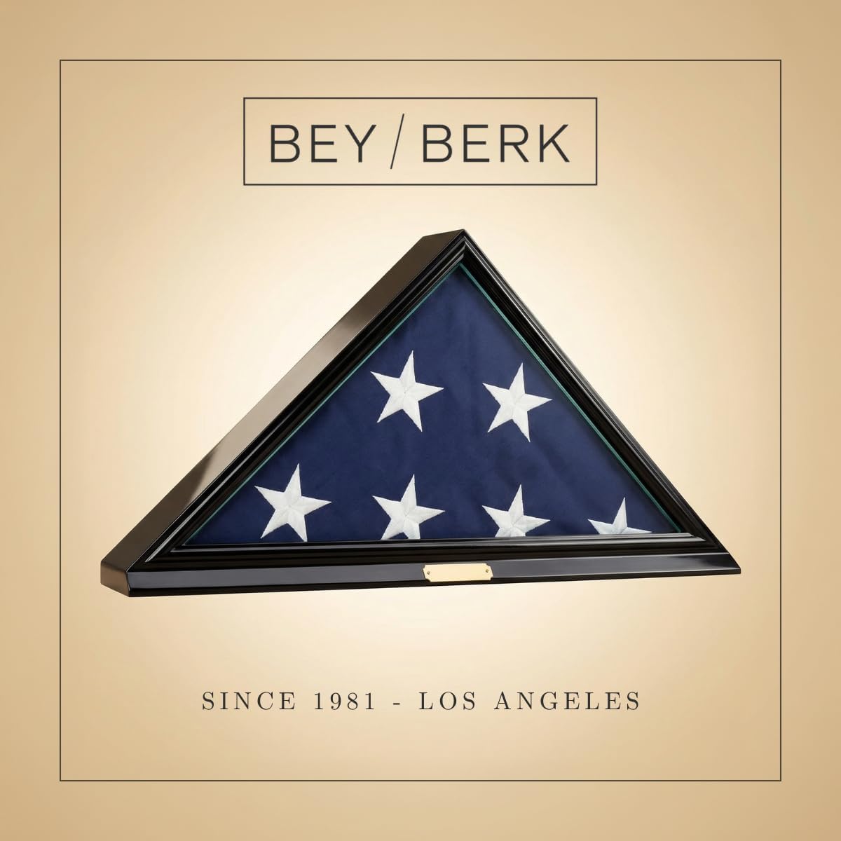 Bey-Berk Custom Personalized Solid Wood Triangle Glass Front Flag Display Case, Holds 5' x 9.5' Folded Funeral Flag or Burial Flag - Black