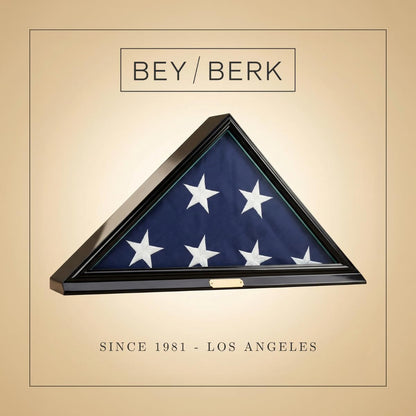 Bey-Berk Custom Personalized Solid Wood Triangle Glass Front Flag Display Case, Holds 5' x 9.5' Folded Funeral Flag or Burial Flag - Black