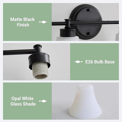 LOUSACE 3 Light Bathroom Vanity Light Matte Black Bathroom Lighting Fixtures - Image 5