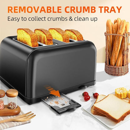 Black Toaster 4 Slice, Dual Independent Controls, Extra Wide Slot Toasters - Image 7