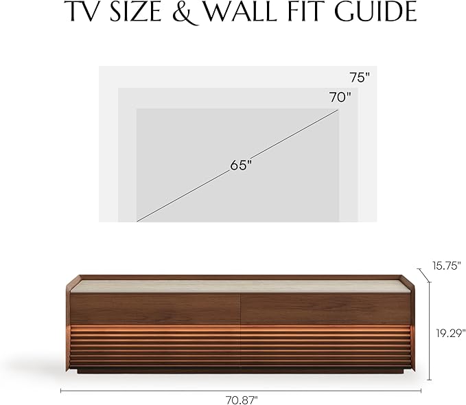 POVISON Fully-Assembled Mid Century Matte Sintered Stone TV Stand, 70.87" Wood - Image 3
