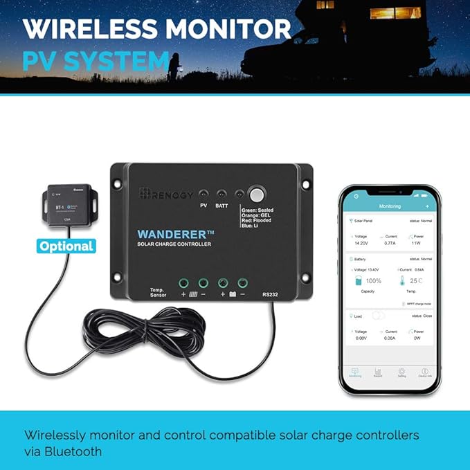 Renogy Wanderer Li 30A 12V PWM Negative Ground Solar Charge Controller Solar - Image 6