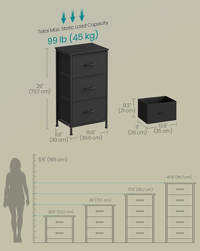 SONGMICS Dresser for Bedroom, Chest of Drawers, 3 Non-Woven Fabric Drawers - Image 2