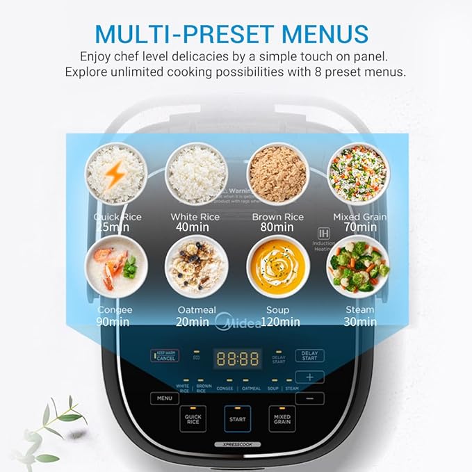 Midea 3L Rice Cooker with Steamer Basket, 6-Cup Uncooked Capacity, Induction - Image 4