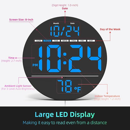 Digital Wall Clock with Large LED Display, Temperature, Auto-Brightness | Small - Image 3