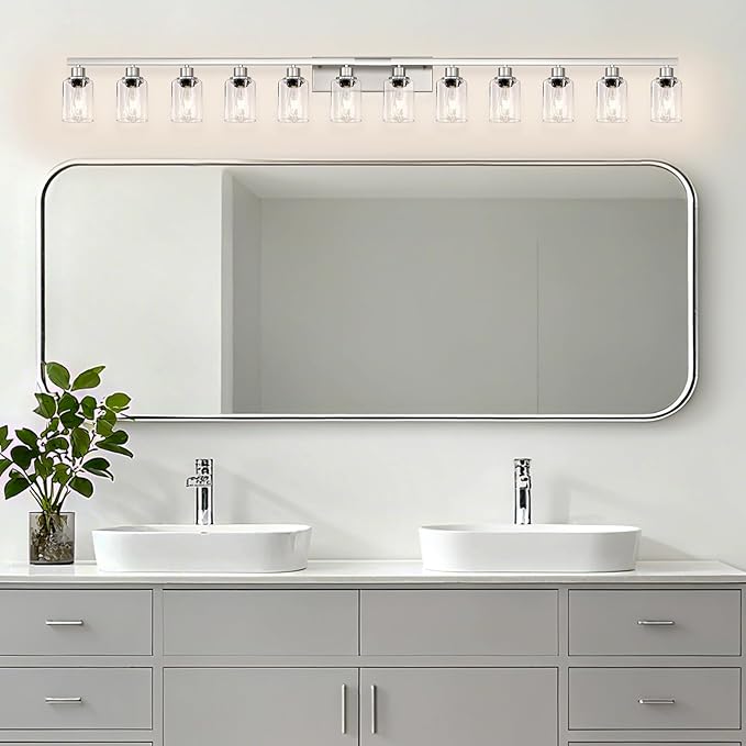 DIKAIDA Brushed Nickel Bathroom Vanity Light, 12 Light Brushed Nickel Bathroom - Image 5
