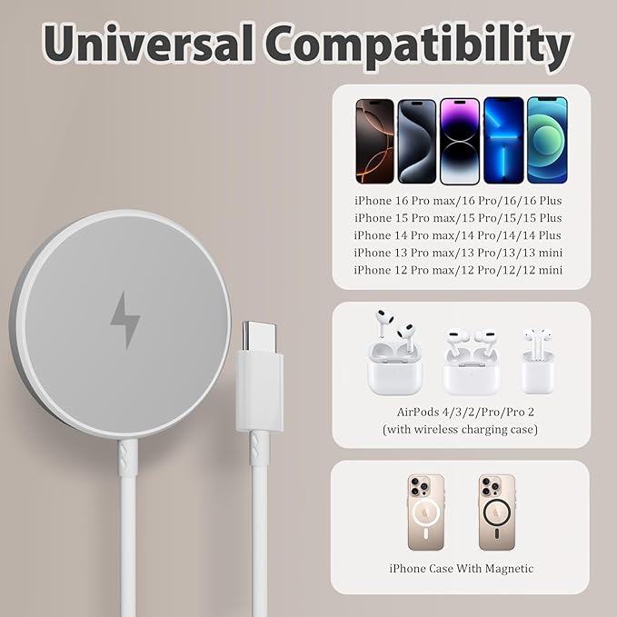Magnetic Charger for iPhone 17 16e, 10FT 2Pack Fast Charge for Apple MagSafe - Image 3