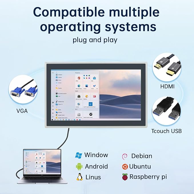 15.6-Inch Industrial Touch Screen Monitor, Ratio 16:9 Embedded PCAP Touchscreen - Image 3