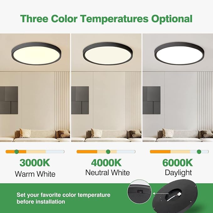 6PK 15.8 Inch LED Flush Mount Ceiling Light Black, 3000K/4000K/6000K CCT - Image 2