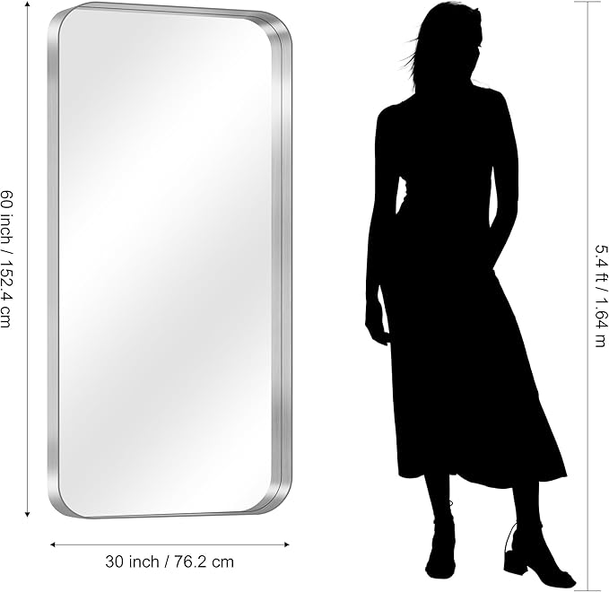 CIRCUMI Silver Bathroom Mirror, Rounded Corner, Tempered Glass, Large Mirror - Image 8
