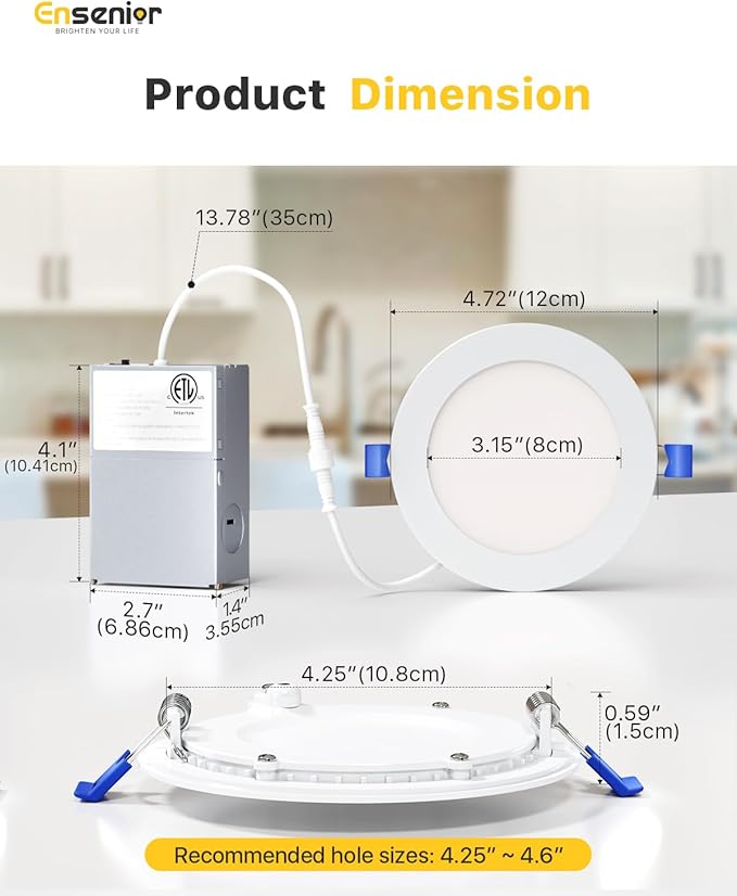 Ensenior 12 Pack 4 Inch LED Recessed Ceiling Light, 5000K Daylight, 750LM 9W - Image 5