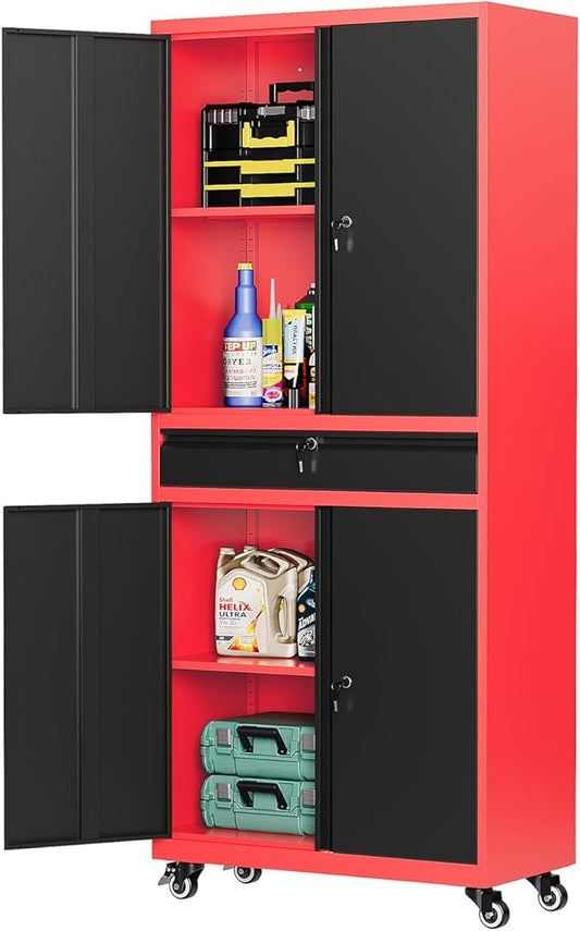 MIIIKO Storage Cabinet with Wheels, Metal Garage Cabinet with Drawer and Doors by MIIIKOOfficeFurniture