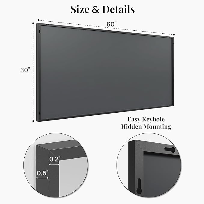 60"x30" Black Bathroom Mirror for Double Vanity, Metal Framed Large Wall Mirror - Image 7