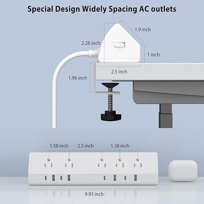 45W Fast Charging Station, Desk Clamp Power Strip, 4 PD USB-C Ports, 5 AC - Image 7