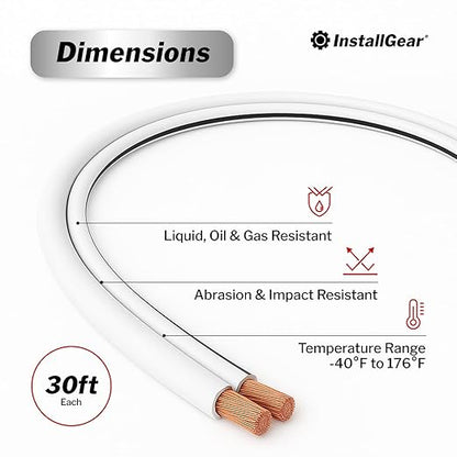 InstallGear 14 Gauge AWG Speaker Wire Cable - 30ft White - Image 3