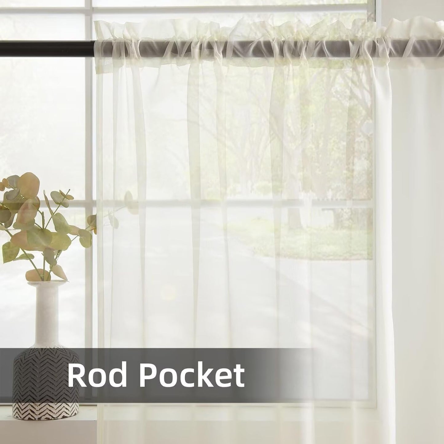 youleyar Solid Sheer Rod Pocket Curtain Voile Draperies 4 Panels Ivory Beige Black Grey Coffee 52 Inch Width 96 Inch Long 1 Pair for Kitchen Bedroom Children Living Room Yard(Ivory,52Wｘ96L)
