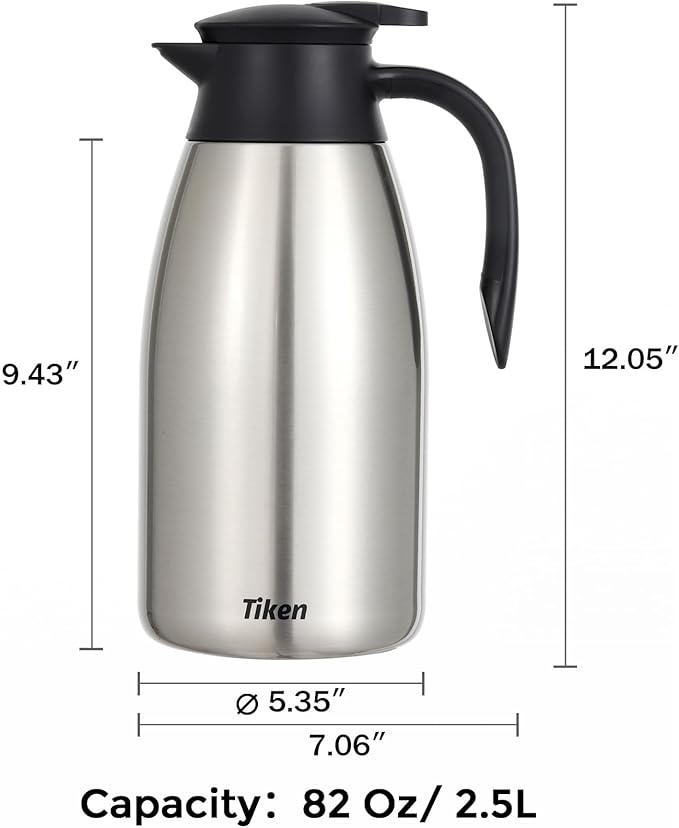 Tiken 85 Oz Thermal Coffee Carafe, Stainless Steel Insulated Vacuum Coffee - Image 2