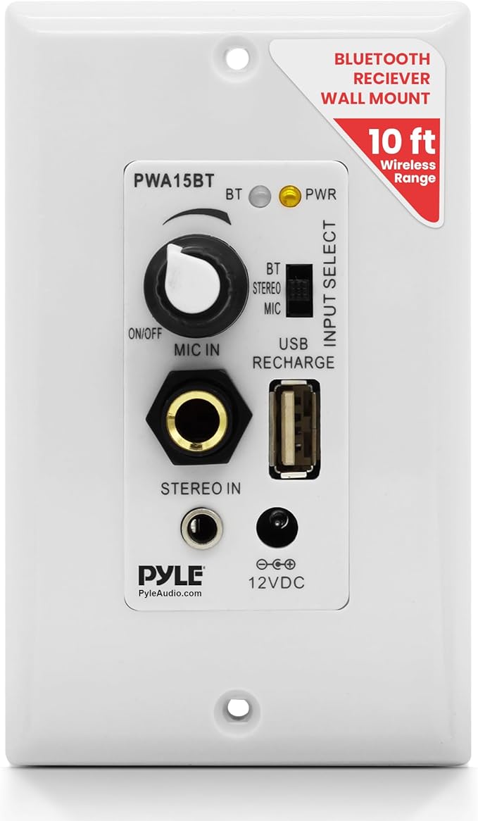 Pyle Wireless BT Receiver Wall Mount - 100W In-Wall Audio Control Receiver w/ by PyleUSA