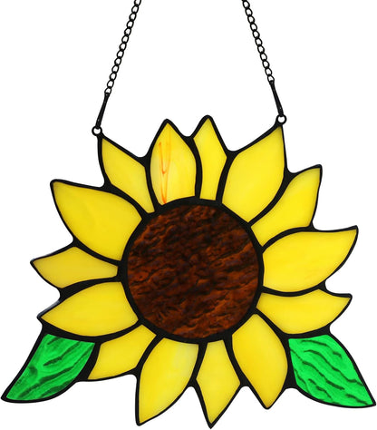 Sunflower Stained Glass Window Hanging,Sunflowers Suncatcher Gifts | Sunflowers Gifts Stained Glass Window Hanging,Handmade Sunflower Suncatcher for Window, Sunflower Gifts for Women,Grandmother